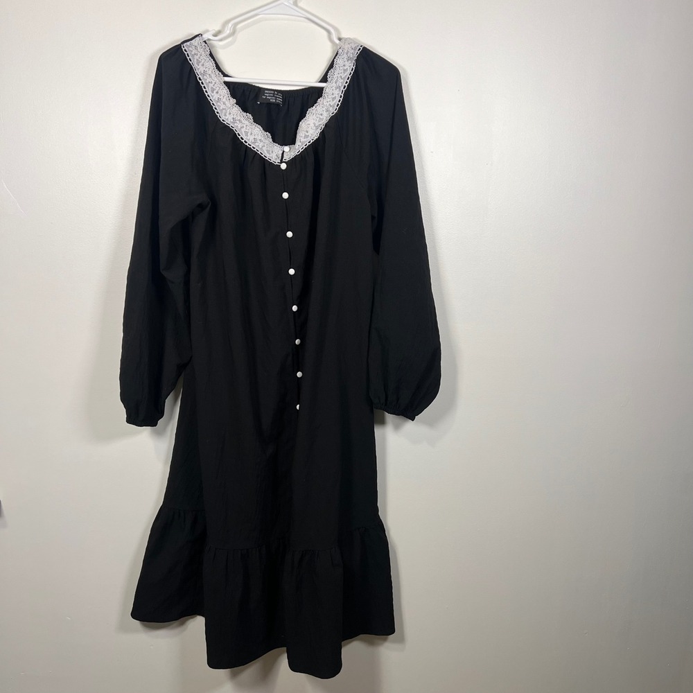 Dressed in Lala Womens Lace Trim Button Front Tiered Midi Dress Black Small